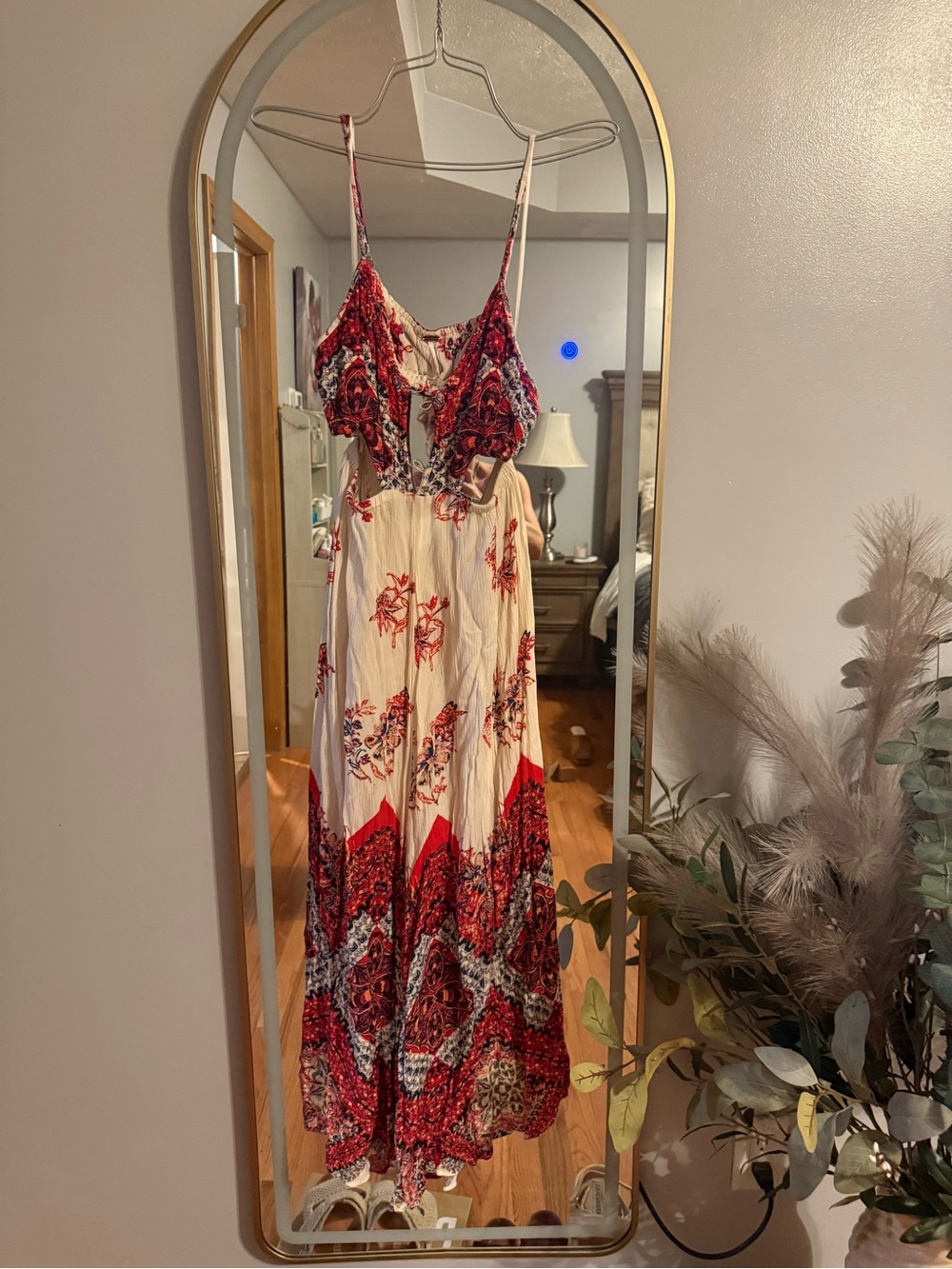 Free People Cream Maxi Dress with Red Floral Border